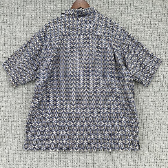 Knightsbridge Shirt Mens Size Large Blue Yellow Button Down Batik Short Sleeve - Picture 2 of 9